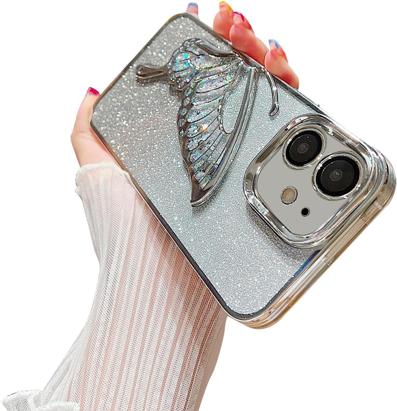 🦋💎 Rakulo Store Luxury Glitter Butterfly Case for iPhone 16 (Butterfly | Silver) 💖 -Luxro