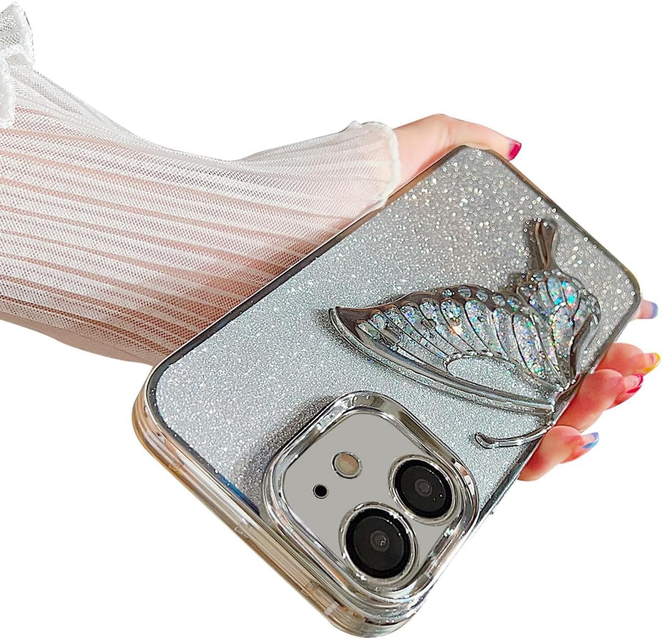 🦋💎 Rakulo Store Luxury Glitter Butterfly Case for iPhone 16 (Butterfly | Silver) 💖 -Luxro