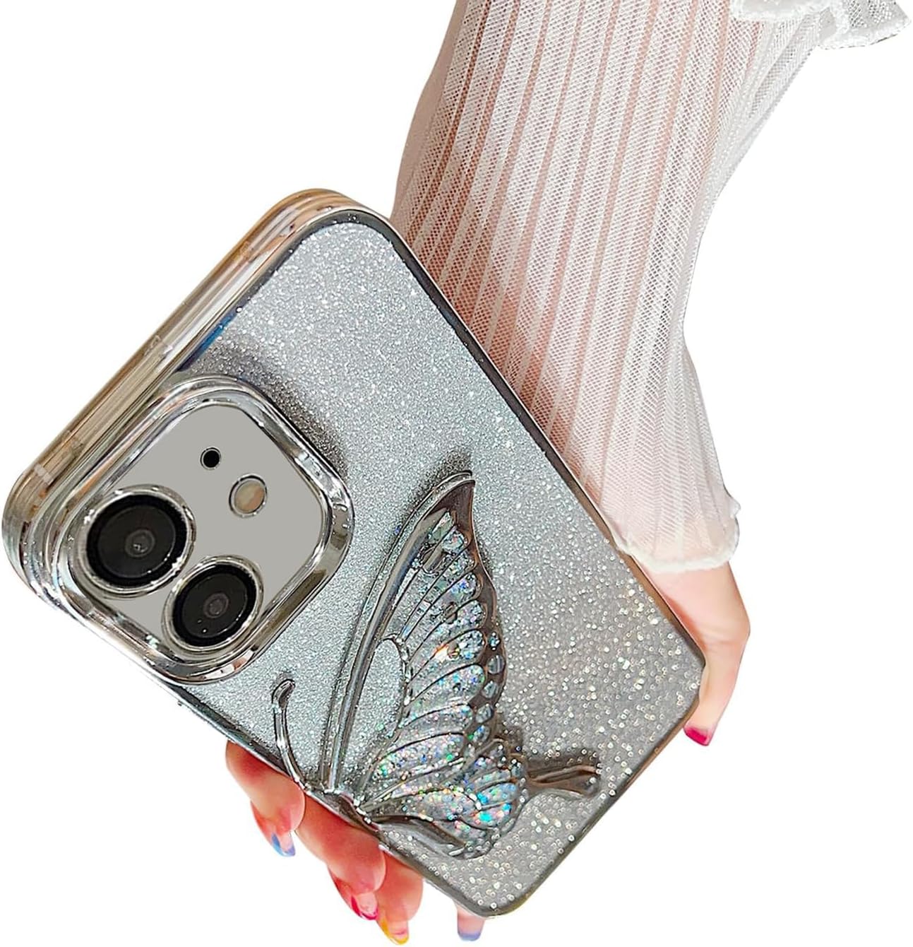 🦋💎 Rakulo Store Luxury Glitter Butterfly Case for iPhone 16 (Butterfly | Silver) 💖 -Luxro