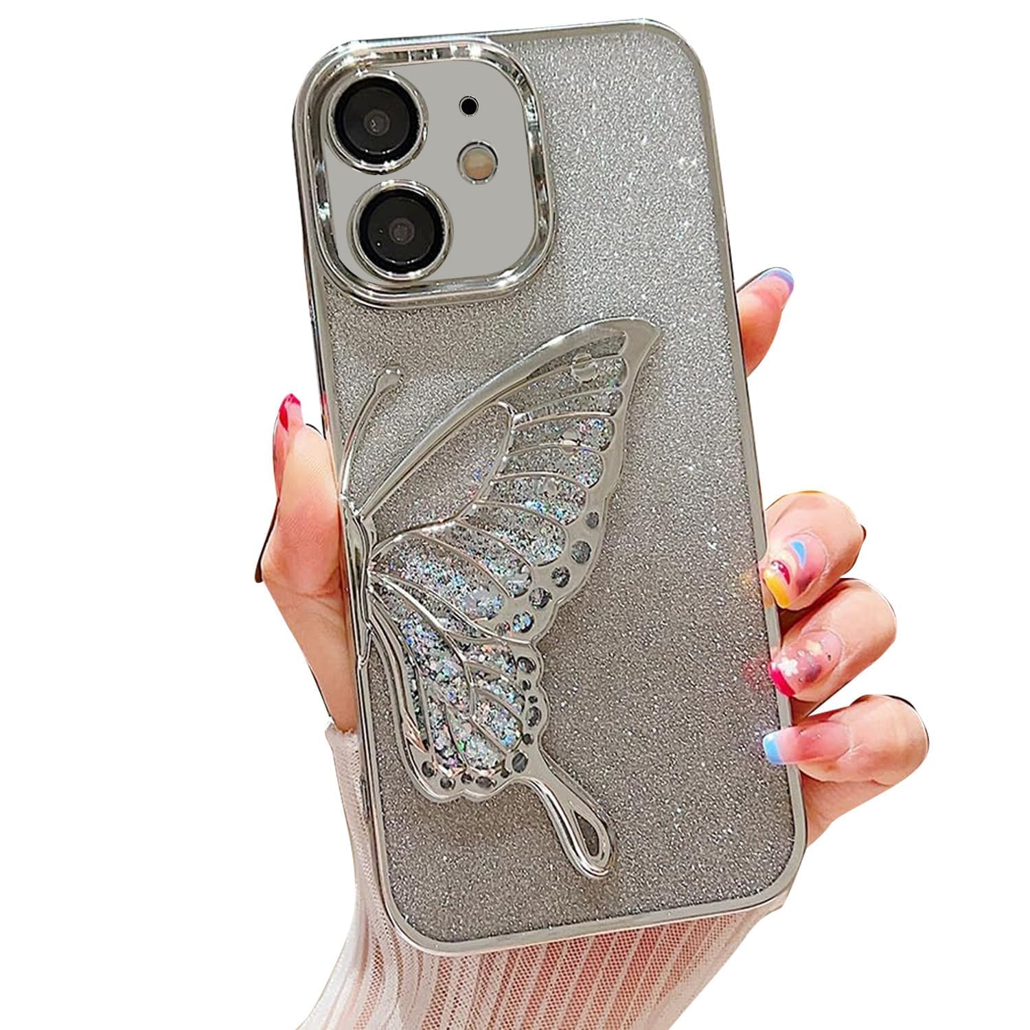 🦋💎 Rakulo Store Luxury Glitter Butterfly Case for iPhone 16 (Butterfly | Silver) 💖 -Luxro