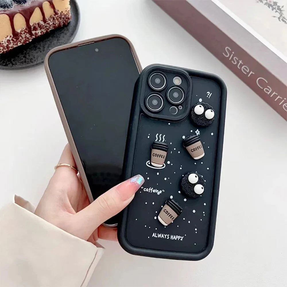 ☕✨ Coffee Case for iPhone | Non-Fading & Non-Yellowing Flexible Silicone Cover | Sleek Black ☕📱 -Luxro