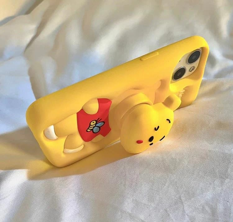 💛 3D Pooh Cartoon Case 🧸 | Soft Silicone | Cute Protective Cover for iPhone 🌼 -Luxro