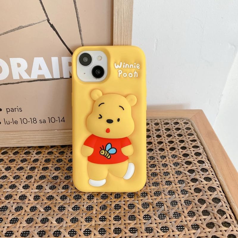 💛 3D Pooh Cartoon Case 🧸 | Soft Silicone | Cute Protective Cover for iPhone 🌼 -Luxro